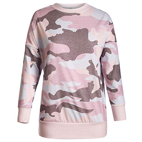 Jywmsc Sudadera con Cuello Redondo de Camuflaje de Manga Larga Informal para Mujer Jerséis Sueltos Pullover