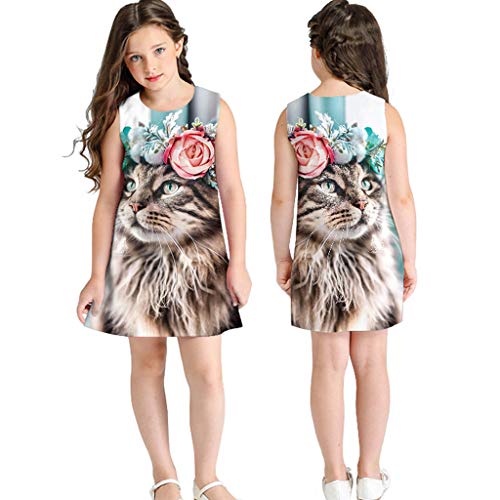 K-youth® Vestido para niña Fiesta Vestidos de Dibujos Animados de impresión en 3D sin Mangas para niños pequeños Ropa para niñas Casual Chicas Vestido de Playa Verano de 7 a 10 años Ninas