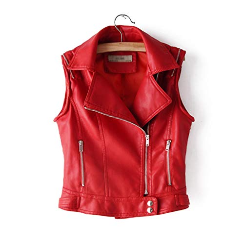 Kaiyei Mujer Cuero Casacas Casual Estilo Slim Fit Primavera Otoño Biker Cazadora Mujer Polipiel Chamarra Cremallera Corto Abrigo Biker Chaquetas Cortas De Piel Dama Cuero Sintetico Blazer Rojo L