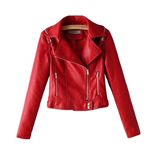 Kaiyei Mujer Cuero Casacas Casual Estilo Slim Fit Primavera Otoño Biker Cazadora Mujer Polipiel Chamarra Cremallera Corto Abrigo Biker Chaquetas Cortas De Piel Dama Cuero Sintetico Blazer Rojo L