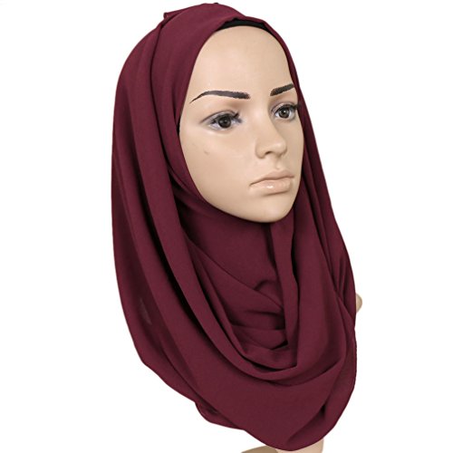 KAVINGKALY Hijab de gasa lisa de color liso, bufanda larga de bufanda gruesa de hijab musulmán grueso Bufandas (granate oscuro)