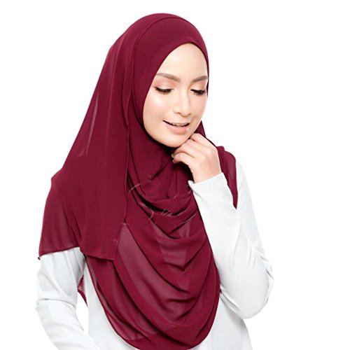 KAVINGKALY Hijab de gasa lisa de color liso, bufanda larga de bufanda gruesa de hijab musulmán grueso Bufandas (granate oscuro)