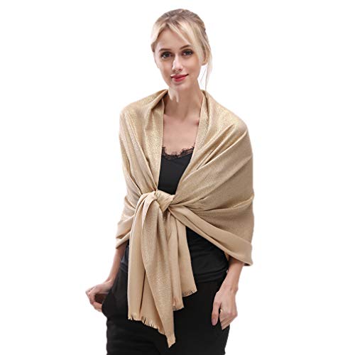 KAVINGKALY Pashmina Bufanda Para Mujeres Resplandor Brillo Mantones Y Abrigos Reversibles Para Vestidos De Noche (Oro)