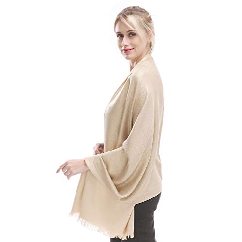 KAVINGKALY Pashmina Bufanda Para Mujeres Resplandor Brillo Mantones Y Abrigos Reversibles Para Vestidos De Noche (Oro)