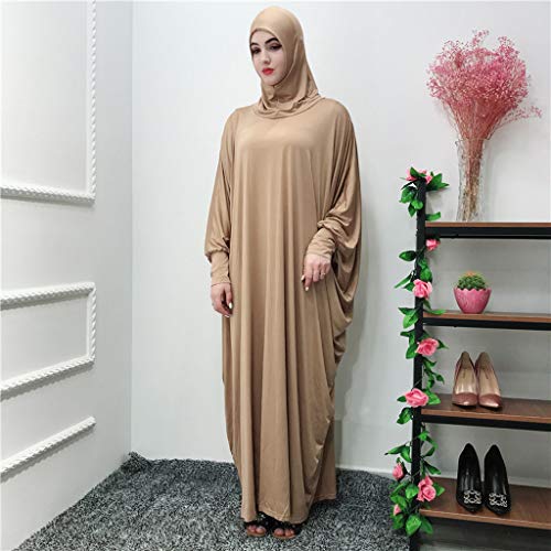 KEERADS- Ramadan Musulman - Vestido largo de manga larga con cuello redondo, sin mangas, talla dorado Talla única