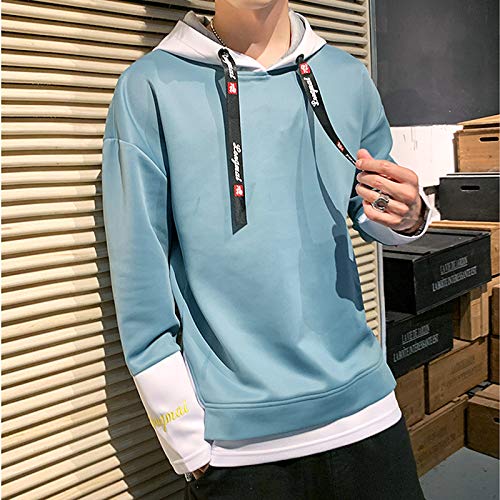 KENAIJING Sudadera para Hombre, Top Casual con Estampado de Capucha para Hombre (Azul Claro, L)