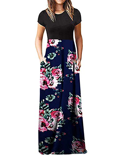 Kidsform Vestidos Mujer Verano Vestidos Largos Manga Larga Cuello Redondo Elasticidad Comodo Tallas Grandes Vestidos Mujer Casual J-Flor Azul S