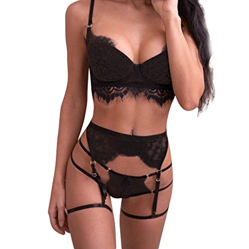 KIMODO Lencería Sexy Lencería Sexy para Mujeres Ropa de 3 Piezas con Encaje, Correas, Sujetador y Panty Conjunto de lencería, Babydoll para Ropa Interior