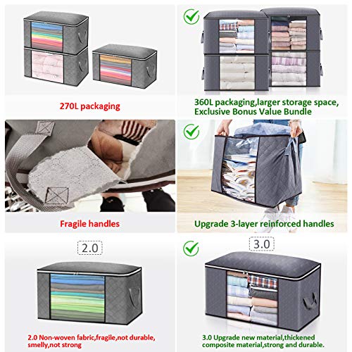 king do way 4PCS Bolsa de Almacenamiento de Ropa de Gran Capacidad, Gruesa Plegable Organizador de Edredones Manta Ropa de Polvo con la Cremallera Robusta y Asa Reforzada 60 x 43 x 35 cm (Gris)