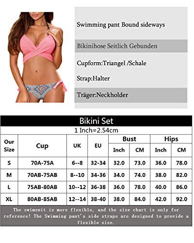 KISSLACE Bikini de dos piezas para mujer, con copas push-up, acolchado, con aros, estilo bandeau. Z rosa. XL