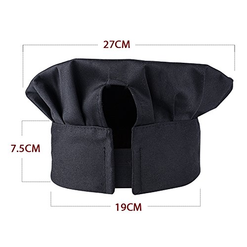 (Kit de 2) Unisex Delantal+Gorro Cocinero Delantal Mandil Original de Peto de Chef de Cocina para Hombre Mujer Negro Talla Única