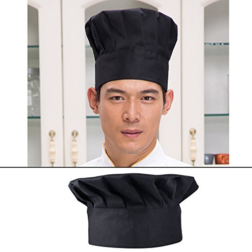 (Kit de 2) Unisex Delantal+Gorro Cocinero Delantal Mandil Original de Peto de Chef de Cocina para Hombre Mujer Negro Talla Única