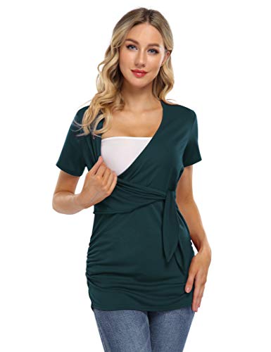 KOJOOIN Camiseta de maternidad para mujer, cuello en V, manga corta, para embarazadas verde M