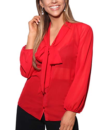 KRISP Blusa Mujer Cuello Lazo Elegante, Rojo (9522), 46, 9522-RED-18