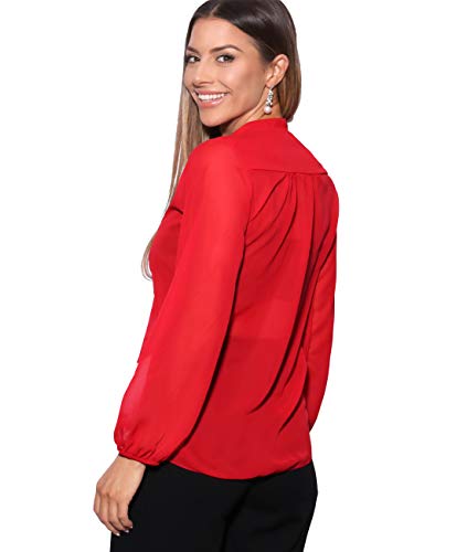 KRISP Blusa Mujer Cuello Lazo Elegante, Rojo (9522), 46, 9522-RED-18