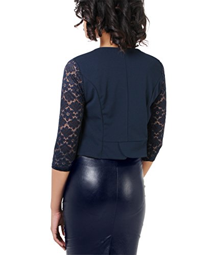 KRISP Bolero Mujer Fiesta Tallas Grandes Torera Chaqueta Corta Boda Elegante Barata Noche Vestir Manga, (Azul Marino (9330), ML), 9330-NVY-ML