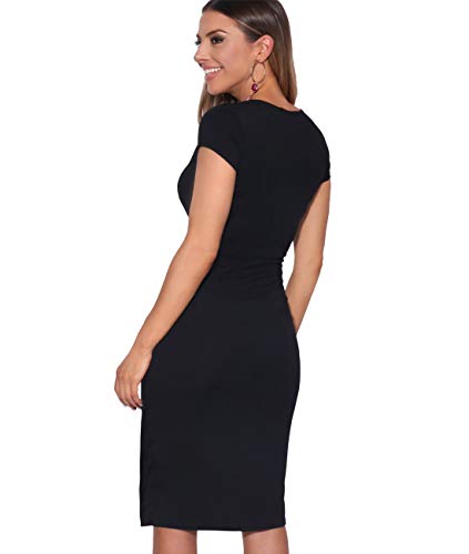 KRISP Vestido Moda Mujer Fruncido, Negro (6678), 36, 6678-BLK-08