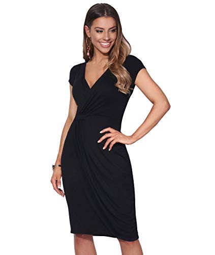 KRISP Vestido Moda Mujer Fruncido, Negro (6678), 40, 6678-BLK-12