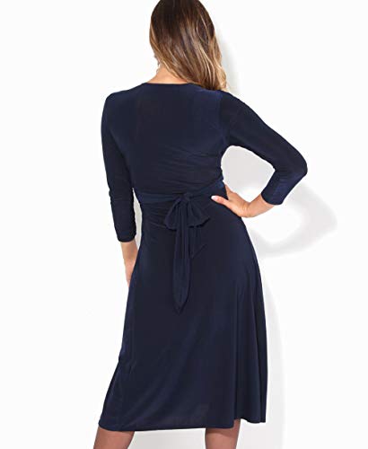 KRISP Vestido Mujer Corto Talla Grande Boda Noche Manga Cóctel Barato Fiesta Elástico Plisado Elegante Ceremonia, (Azul Marino (2705), 46 EU (18 UK)), 2705-NVY-18