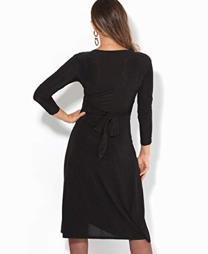 KRISP Vestido Mujer Corto Talla Grande Boda Noche Manga Cóctel Barato Fiesta Elástico Plisado Elegante Ceremonia, (Negro (2705), 46 EU (18 UK)), 2705-BLK-18