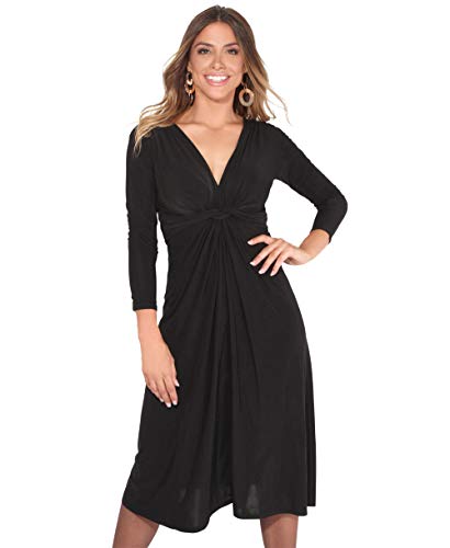 KRISP Vestido Mujer Corto Talla Grande Boda Noche Manga Cóctel Barato Fiesta Elástico Plisado Elegante Ceremonia, (Negro (2705), 46 EU (18 UK)), 2705-BLK-18