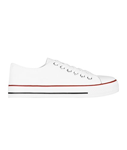 KRISP Zapatillas Mujer Tipo Estilo Imitación Casuales Lona Cordones Baja Alta Puntera Goma, (Blanco (2345), 37 EU (4 UK)), 2345-WHT-4