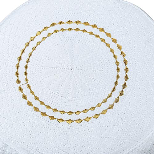 KRUIHAN Hombres Musulmanes Bordado Oración Sombrero - Turco Árabe Egipcio Ronda Islámica en Forma Hijab Cómodo(Amarillo/58CM)