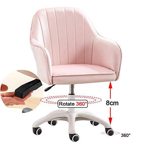 KST Silla Ajustable, Moderna Silla de Escritorio de Oficina en casa con Brazos y Ruedas, Silla giratoria de 360 ° Silla ejecutiva de Terciopelo, Sala de Estar de Dormitorio de Oficina, Rosa