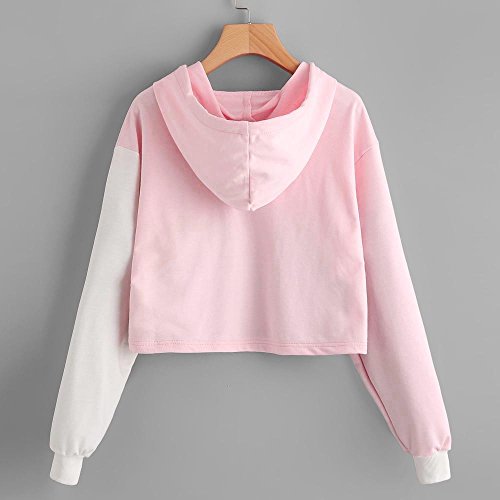 Kukul Sudaderas Cortas con Capucha para Mujer, Hoodie Blusa Camiseta de Manga Larga de Empalme Tops de Deportivo Moda Basico Sencillo Casual de Otoño Invierno Primavera para Mujeres Chica (S)