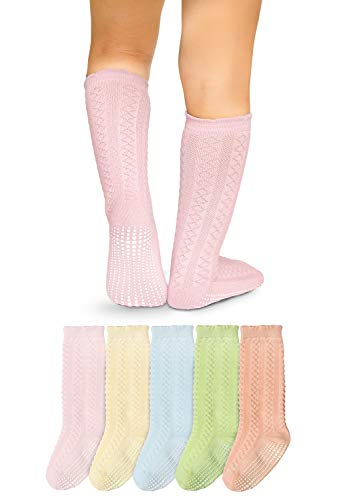 Calcetines antideslizantes con volantes hasta el tobillo, bonitos  calcetines de agarre de algodón para bebés y niñas, 6 pares