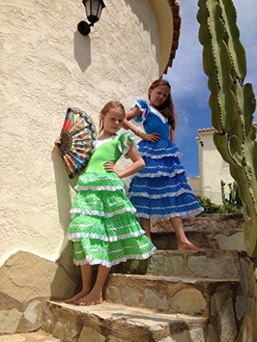 La Senorita Vestido Flamenco Español Traje de Flamenca Chica/niños Verde Lima (Talla 12, 140-146 - 95 cm, 9/10 años, Verde)