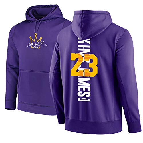 Lakers 23# Lebron James Sudaderas con Capucha de Baloncesto para Hombres, pequeño Emperador Firmado Sudadera con Capucha, Unisex Retro de Manga Larga Baloncesto Bal Purple-XXL