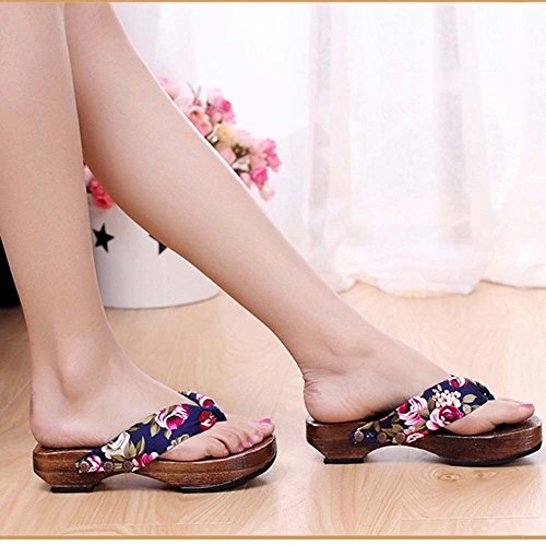 LANSKIRT Sandalias Mujer Verano 2019 Zapatillas de Plataforma de Verano Sandalias de Madera Zueco de Madera Chanclas Casa Zapatos de Mujer de Vestir Baratos(Azul, 36 EU)