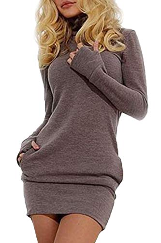 Las Mujeres En Otoño Sudaderas Vestido Casual De Largas Mangas Cuello Alto Especial Estilo Slim Fit Pullover Camiseta Vestidos Otoño Invierno (Color : Grau, Size : S)