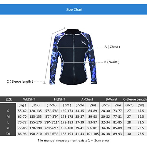 LayaTone Chaqueta de Buceo Hmbres Mujer Traje de Neopreno 3mm Traje de Surf Protección UV Top de Buceo Kaya Natación Nadando Submarinismo Wetsuit Mujer Camisa de Buceo Hombres (Mangas de Lycra)