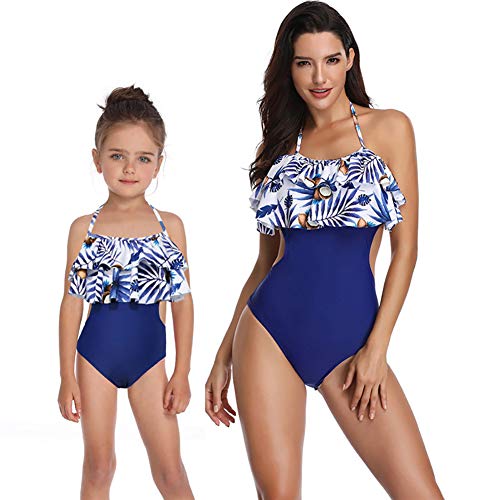 Lazeny Madre e Hija Traje de Baño Mujer Niña Bikini Familia Talle Alto Bañadores con Diadema, Ropa de Playa de Verano Padre e Hijo Bañador de Natación (Azul 8,Women Small)