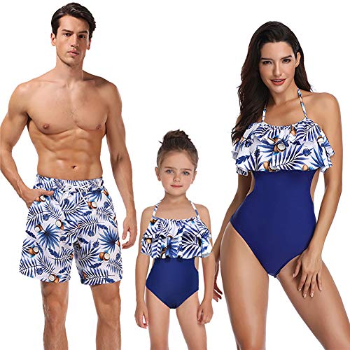 Lazeny Madre e Hija Traje de Baño Mujer Niña Bikini Familia Talle Alto Bañadores con Diadema, Ropa de Playa de Verano Padre e Hijo Bañador de Natación (Azul 8,Women Small)