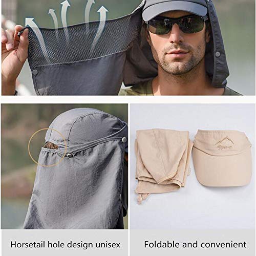 Lazzon Hombres Mujer Gorra para el Sol Anti-UV Pesca con Proteccion de Cuello ala Ancha Secado Secado rápido extraíble Sombrero Equitación Camping Senderismo (Gris Claro)