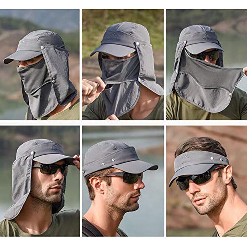 Lazzon Hombres Mujer Gorra para el Sol Anti-UV Pesca con Proteccion de Cuello ala Ancha Secado Secado rápido extraíble Sombrero Equitación Camping Senderismo (Gris Claro)