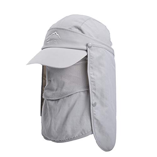 Lazzon Hombres Mujer Gorra para el Sol Anti-UV Pesca con Proteccion de Cuello ala Ancha Secado Secado rápido extraíble Sombrero Equitación Camping Senderismo (Gris Claro)