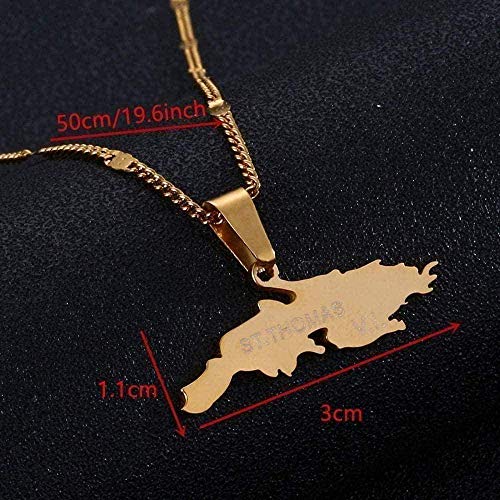 LBBYMX Co.,ltd Collar de Moda de Acero Inoxidable Saint Thomas Vi, Collares con Colgante de Encanto, Mapa de la Isla de Saint Thomas, Regalos de joyería