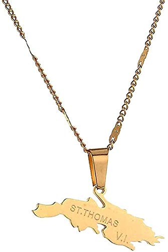 LBBYMX Co.,ltd Collar de Moda de Acero Inoxidable Saint Thomas Vi, Collares con Colgante de Encanto, Mapa de la Isla de Saint Thomas, Regalos de joyería