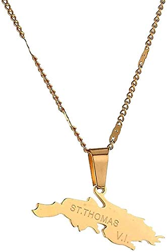 LBBYMX Co.,ltd Collar de Moda de Acero Inoxidable Saint Thomas Vi, Collares con Colgante de Encanto, Mapa de la Isla de Saint Thomas, Regalos de joyería