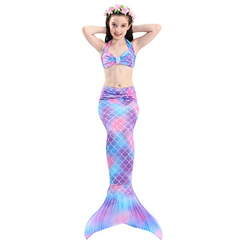 Le SSara 2018 Girls Colorful Mermaid Pattern Traje de baño 3 Piezas Bikini Establece Traje de baño para Cosplay Party (110, DH48)