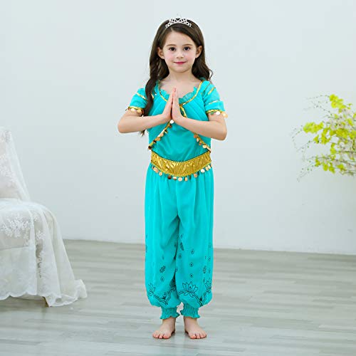 Le SSara Chicas Princesa Jasmine Vestir Disfraces Halloween Arabian Fiesta Vestido (140, D55-Green)