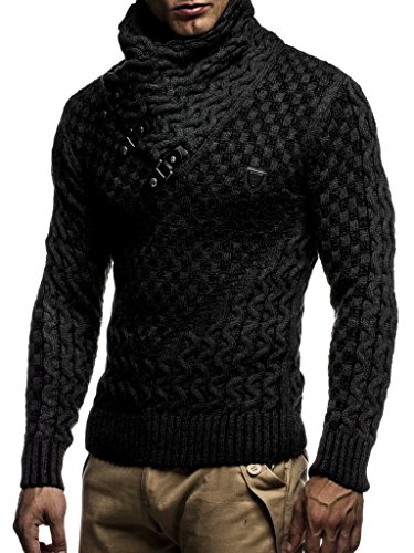 Leif Nelson Jersey de Punto Grueso Chal Collar de los Hombres de LN-5255 Antracita Negro Small