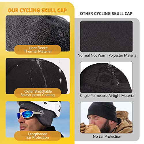 LEMEGO Gorro Ciclismo, Forro Polar de Invierno Gorro Bajo Casco con Tapas de Orejas y Agujero de Gafas, Térmico, A Prueba de Viento Gorro Invierno, Apto para Moto, Esquí, Correr, Deporte al Aire Libre