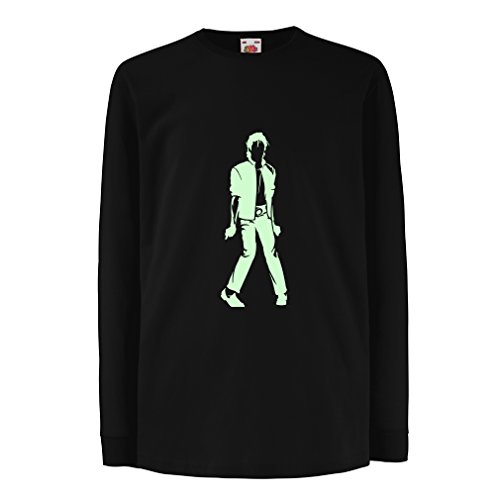 lepni.me Camiseta para Niño/Niña Me Encanta M J - Rey del Pop, 80s, 90s Músicamente Camisa, Ropa de Fiesta (9-11 Years Negro Fluorescente)