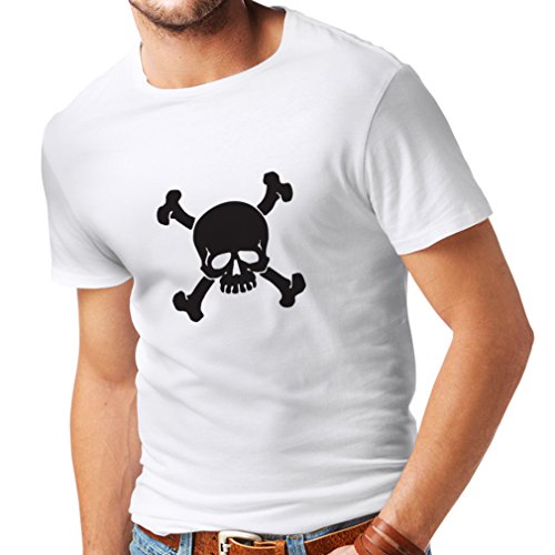 lepni.me Camisetas Hombre Calavera y Tibias Cruzadas, señal de Advertencia - No Tocar (X-Large Blanco Negro)