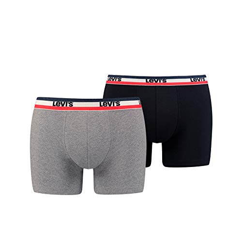 Levi's LEVIS MEN SPRTSWR LOGO BOXER BRIEF 2P, Multicolor (Black/Grey Melange 004), L (Pack de 2) para Hombre